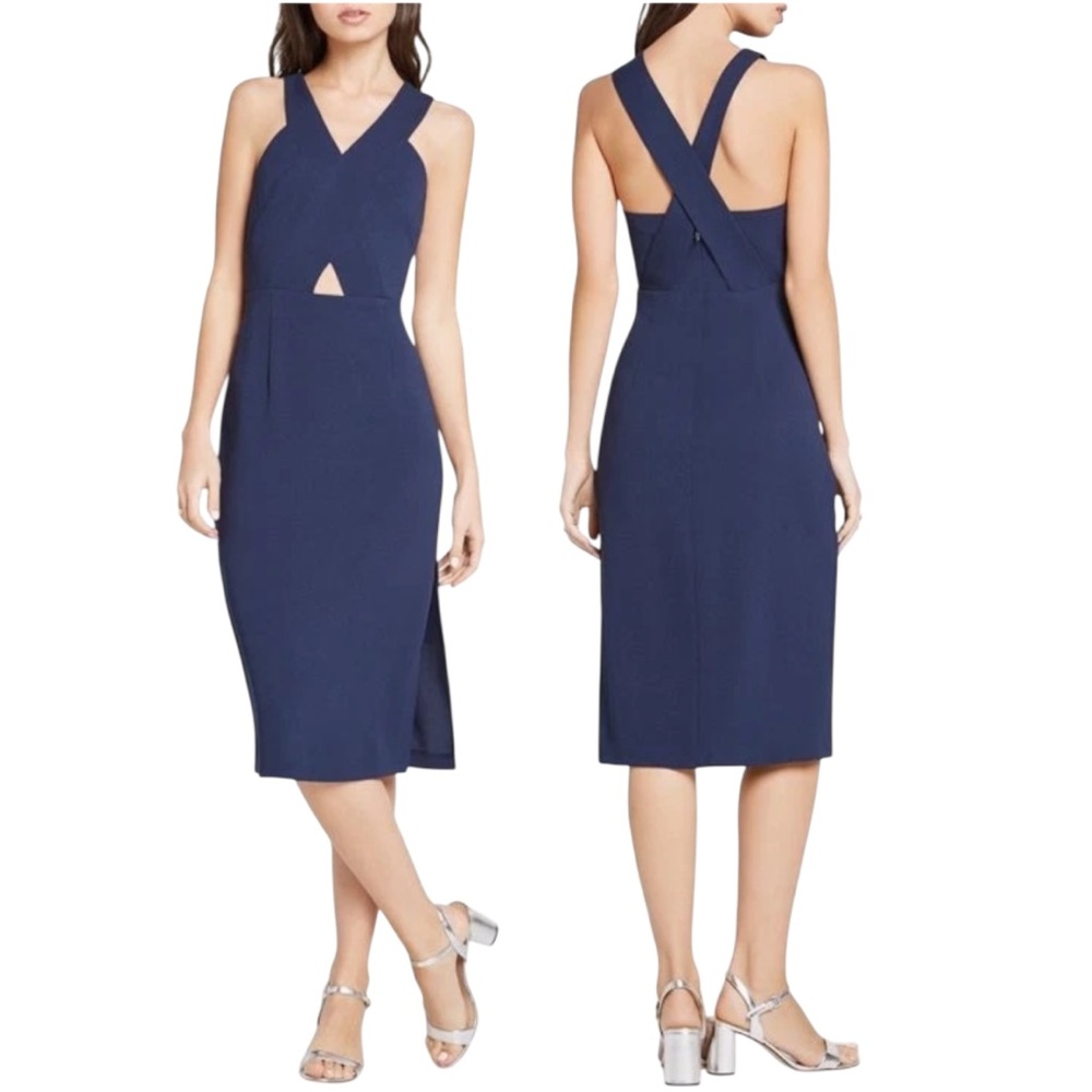 BCBGeneration Crisscross Midi Navy Dress - Size 4